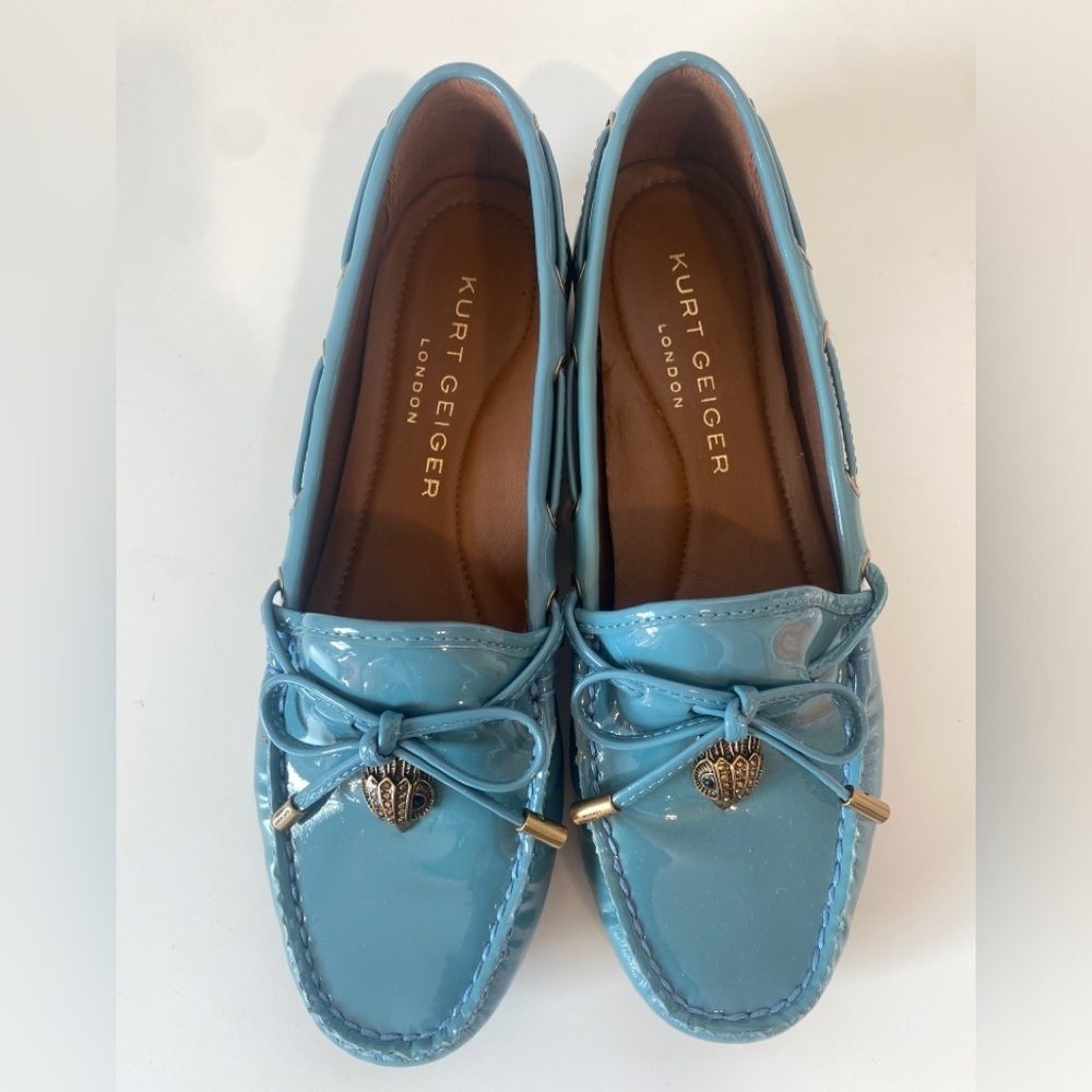 Kurt Geiger Teal Blue Patent Leather Boat Loafers Size 6 - Picture 4 of 6